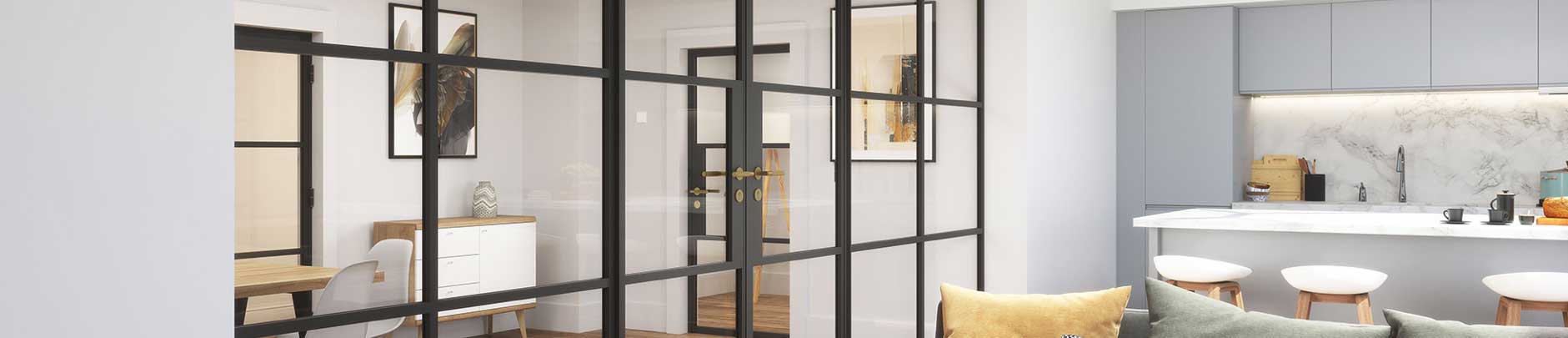 internal aluminium black french doors and fixed side screens